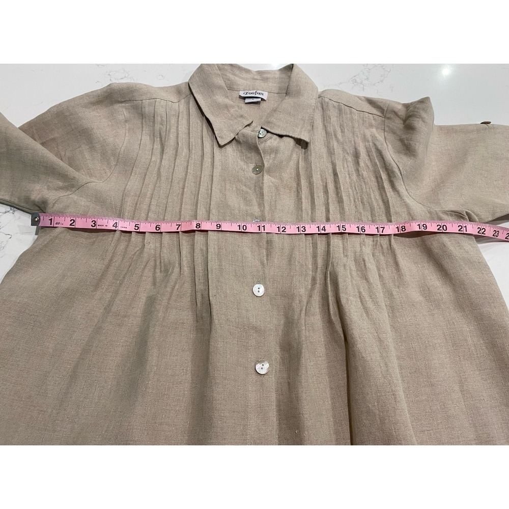 Toofan Linen Button Front Shirt L Beige Pintuck Lagenlook Coastal Grandma EUC - Picture 5 of 9